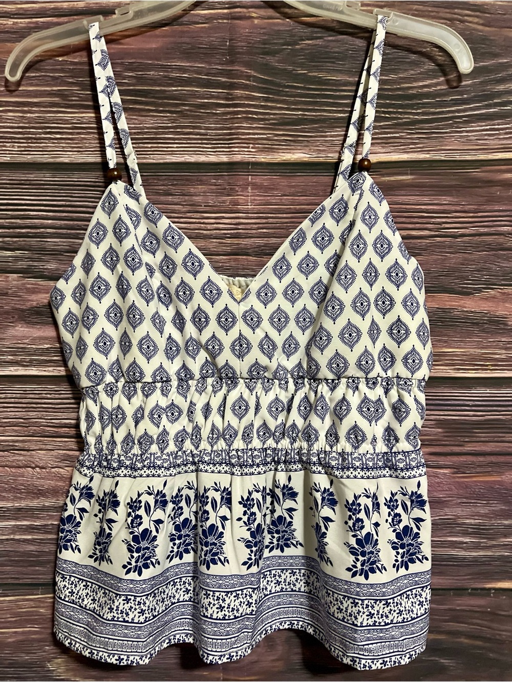 indulge White and Navy Printed Spaghetti Strap Camisole